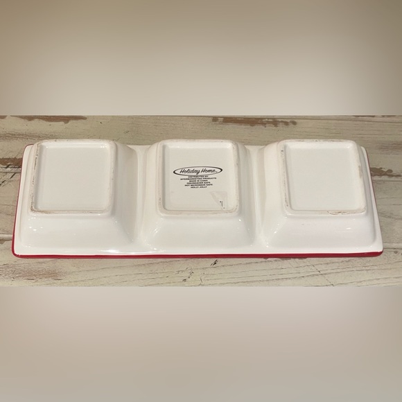 Christmas Platter Holiday Ceramic Triple Tray for Dip, Appetizers, Candy & More - Picture 2 of 8